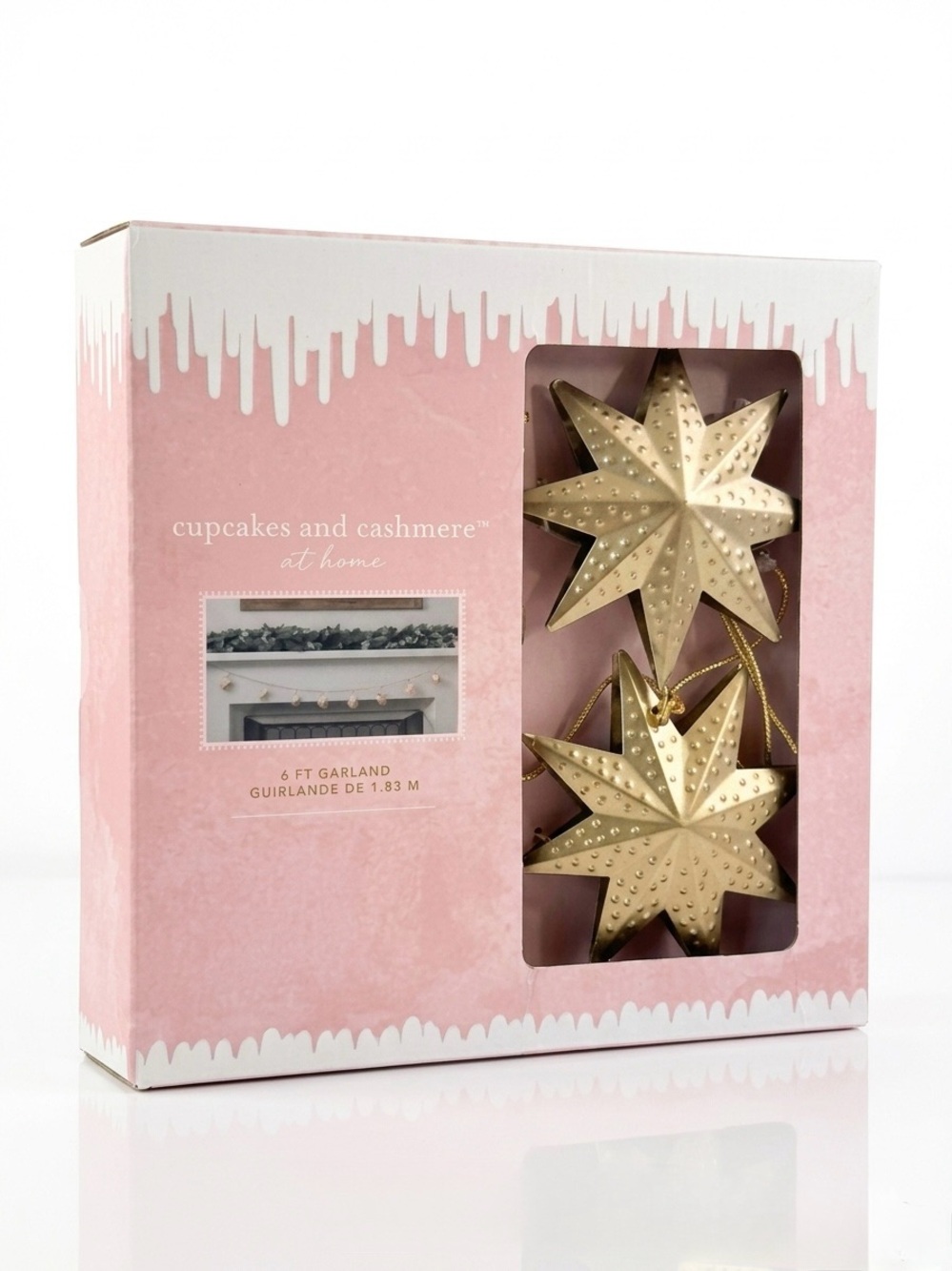 Cupcakes and Cashmere 6 ft Gold Metal Star Garland Christmas Holiday Decor NIB